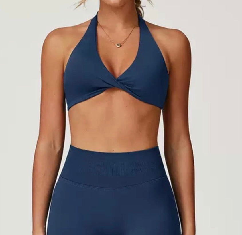 Halter Top Twist Bra - Navy Blue